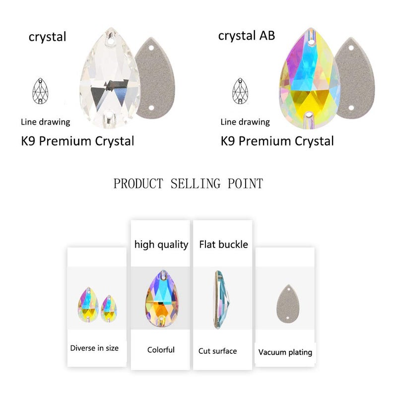 Pawkyjar Teardrop Crystal Sew On Rhinestones Flatback Rhinestones for Clothes Crafts Sewing Beads Decorations K9 Glass(7x12mm 72pcs) - Image 5